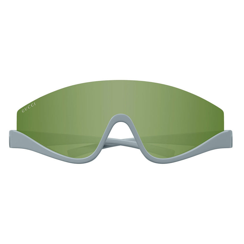 Gucci Shield Semi Rim, with a Grey Silver frame and Green Mirror lens.