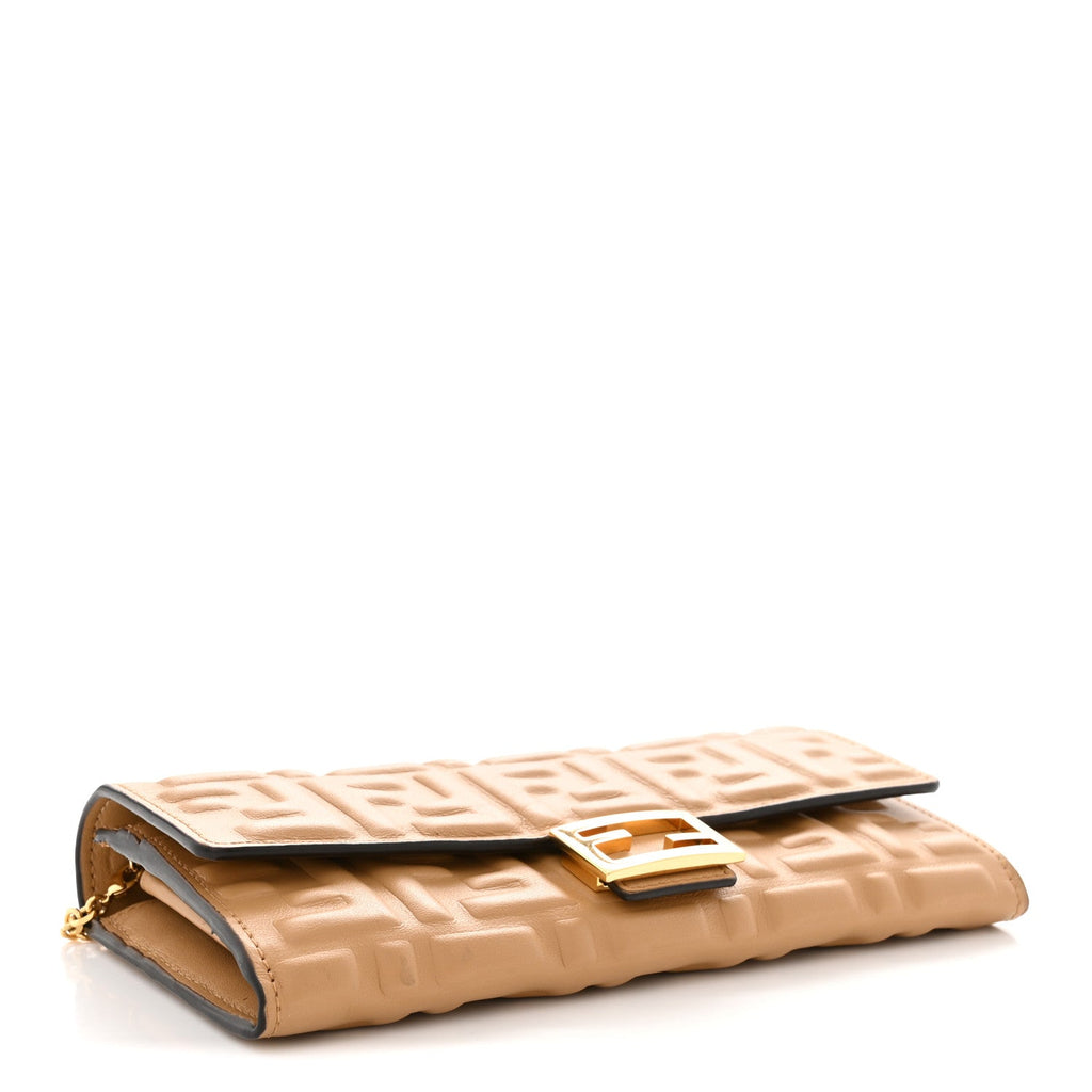 Nappa Matisse FF Embossed Continental Wallet On Chain Miele Scuro