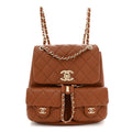 Calfskin Quilted Medium Duma Pockets Drawstring Backpack Light Brown