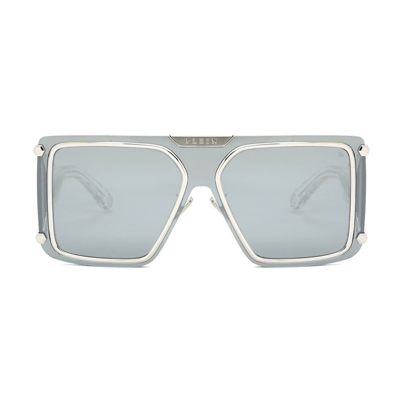 Philipp Plein Sunglasses Shield Rimless, Shiny Palladium Frame and Light Grey Lens SPP096M579X