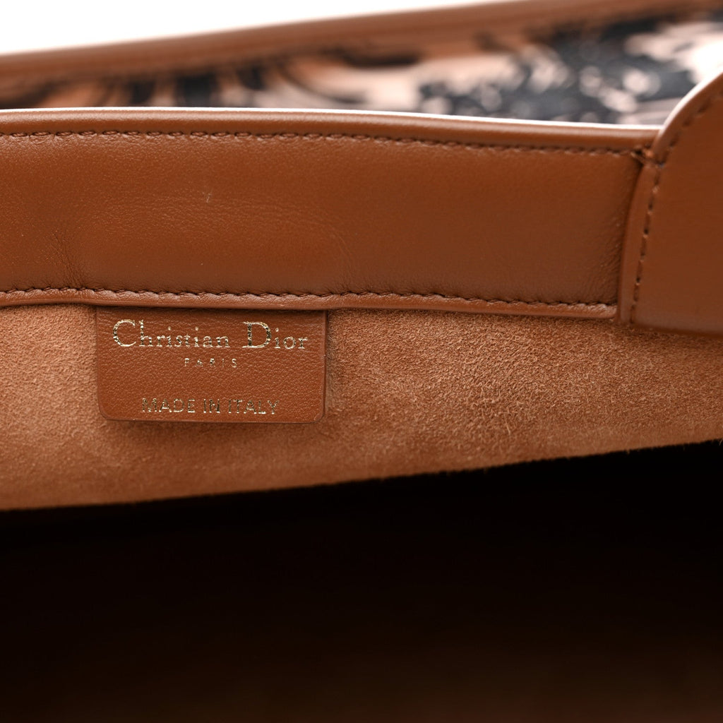 Calfskin Cornely-Effect Embroidery Large Book Tote Brown Black