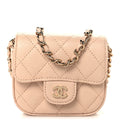 Caviar Quilted Mini Clutch With Chain Light Beige