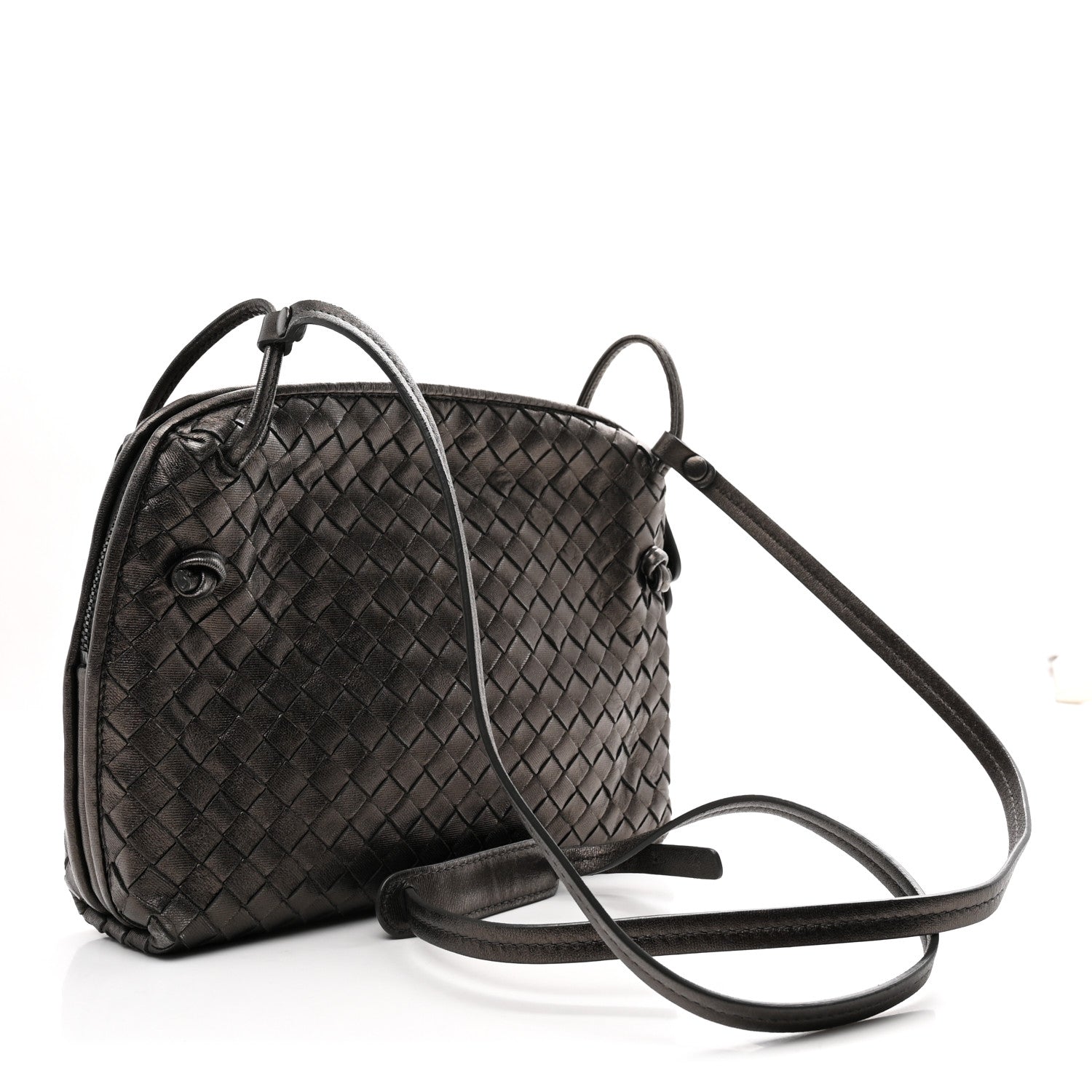 Metallic Nappa Intrecciato Nodini Crossbody Messenger Dark Grey