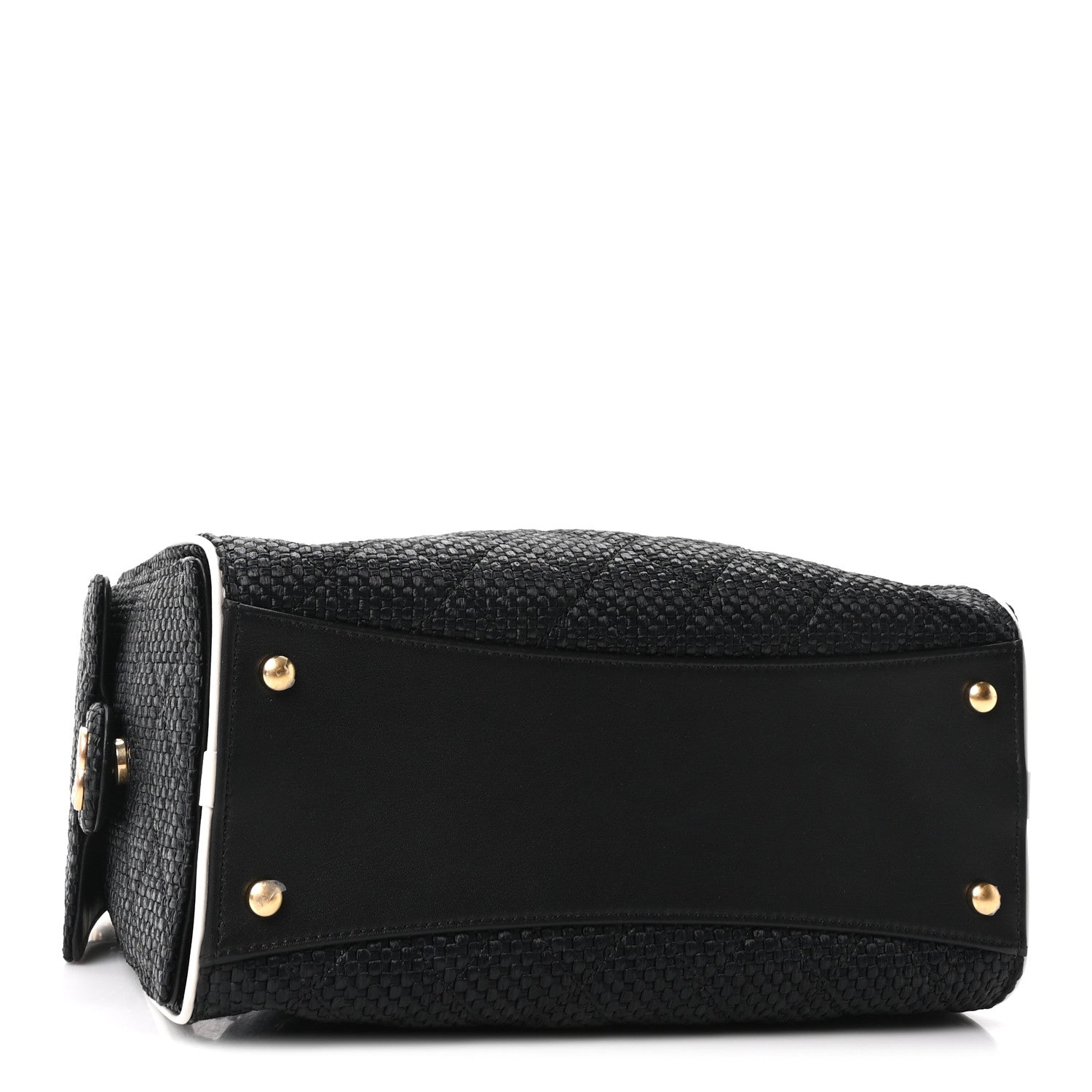 Braided Raffia Calfskin Quilted Small Chanel 25 Handbag Black White