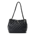 Glazed Calfskin Quilted Tote Navy
