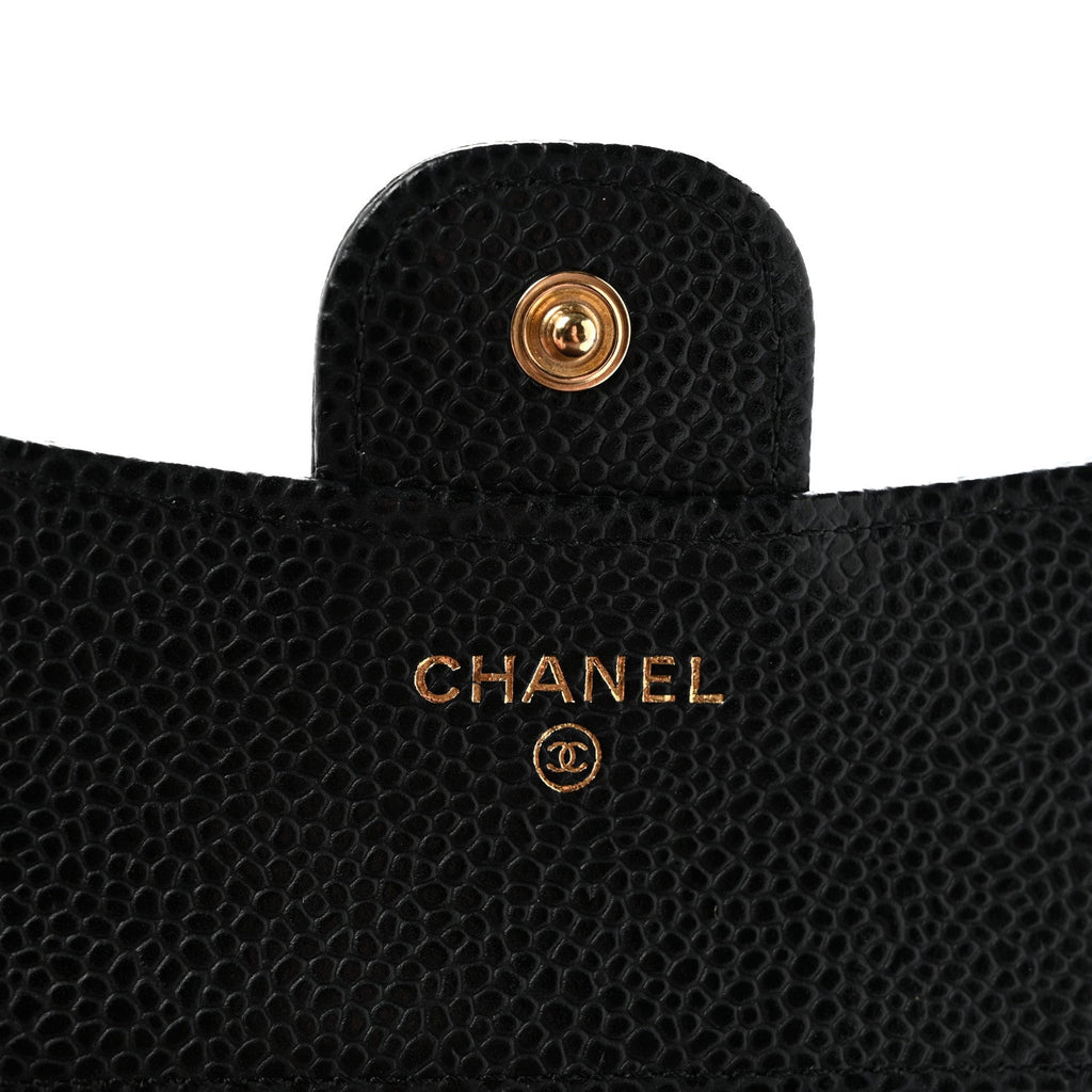 Caviar Quilted Compact Flap Wallet Black