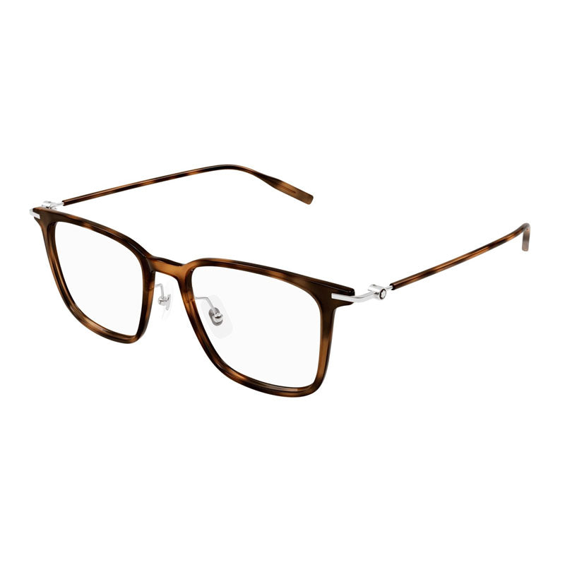 Montblanc Eyeglasses Square Full Rim, Havana Frame and Clear Demo Lens Lens MB0354O004