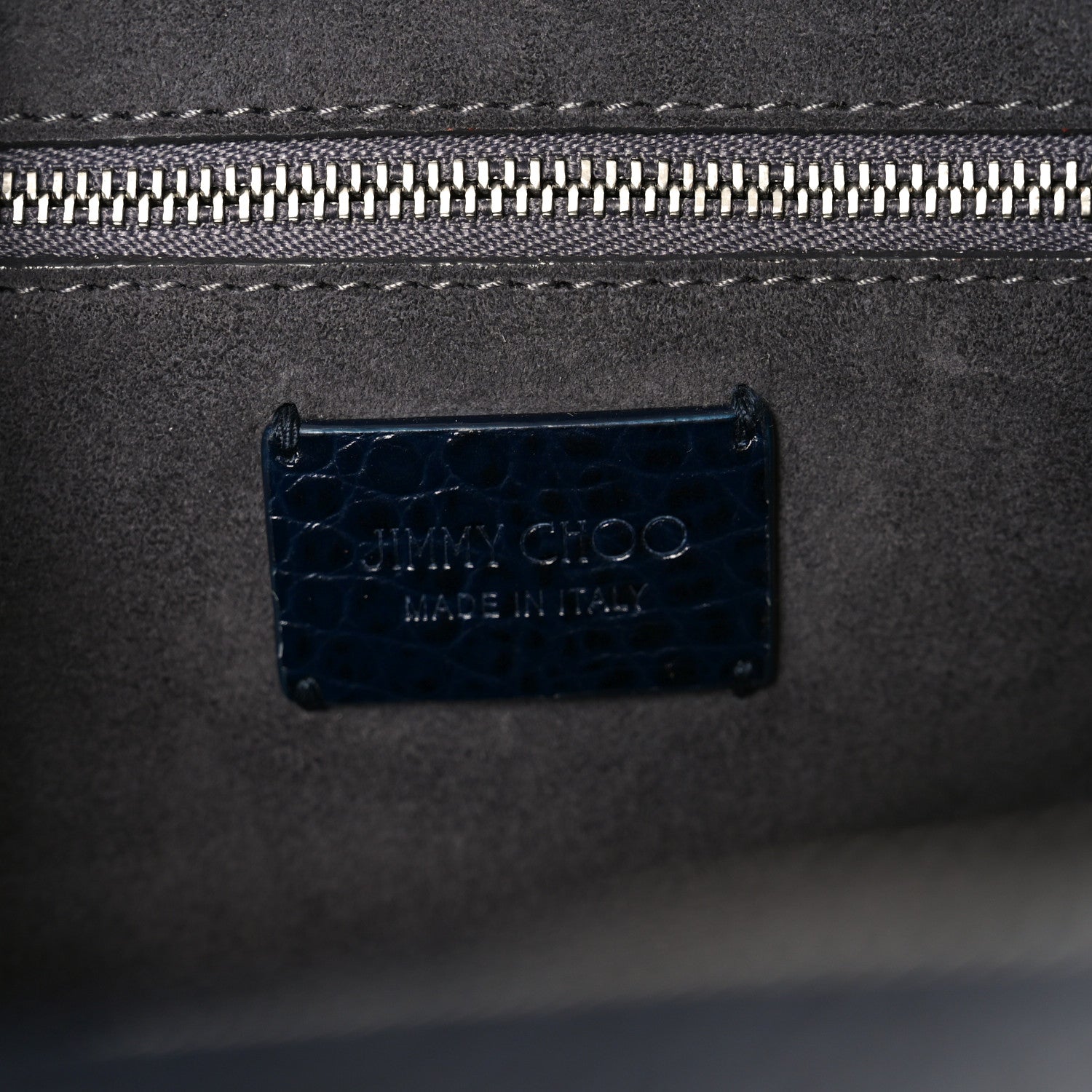 Calfskin Crocodile Embossed Small Varenne Bowling Bag Navy