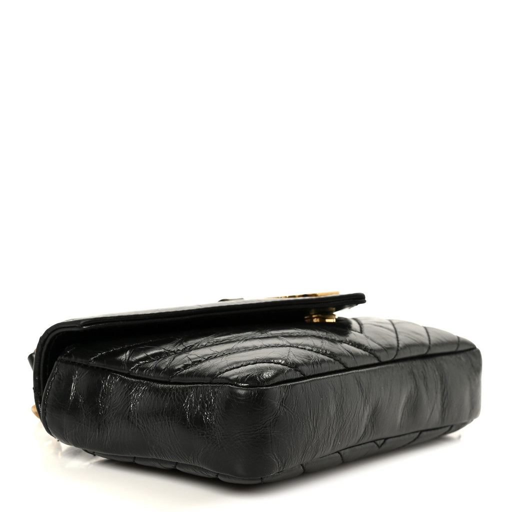 Shiny Calfskin Matelasse Chevron Monogram Mini College Bag Black