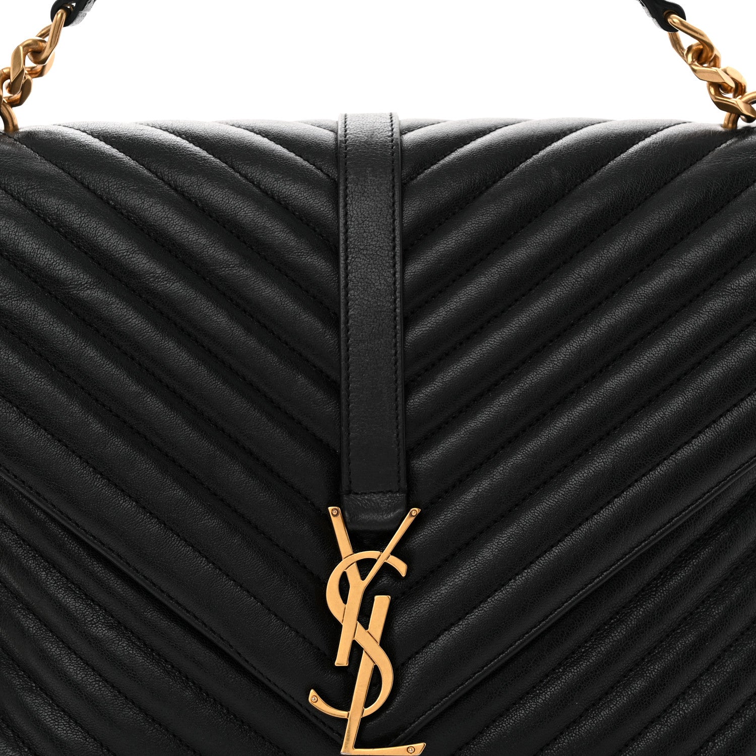 Sheepskin Matelasse Chevron Monogram Large College Satchel Black