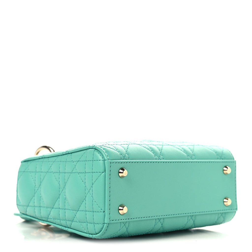 Lambskin Cannage Mini Lady Dior Cobalt Green