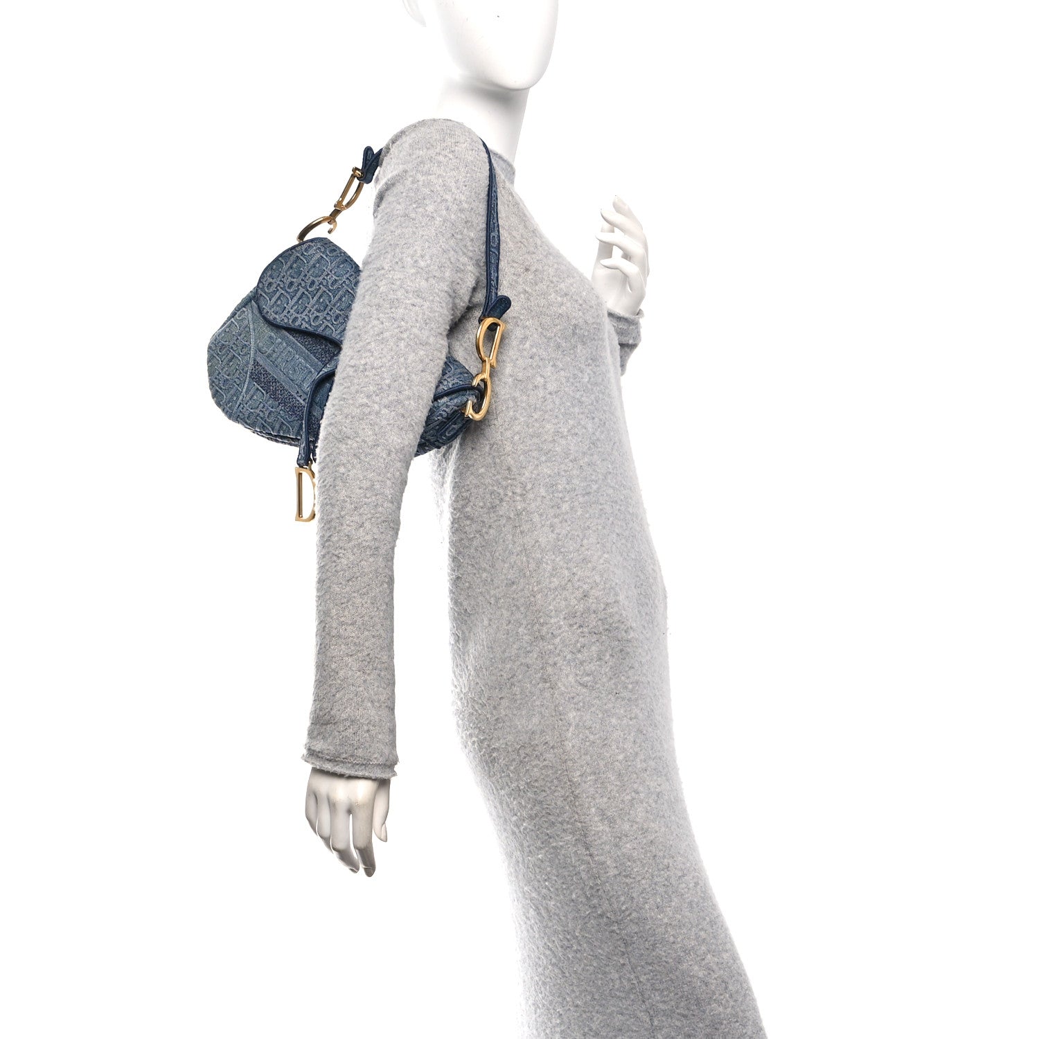 Oblique Embroidered Saddle Bag Denim Blue