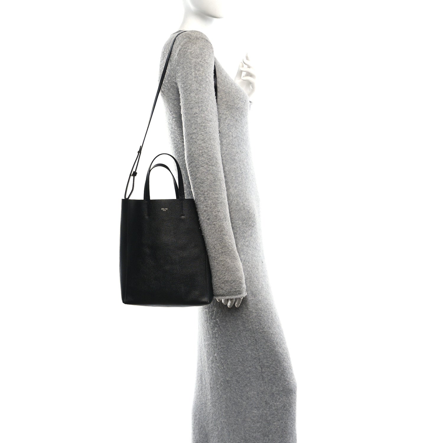 Grained Calfskin Small Vertical Cabas Black