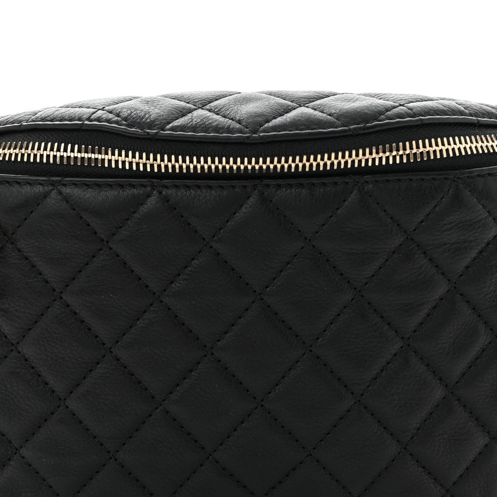 Calfskin Quilted Banane Waist Bag Fanny Pack Black