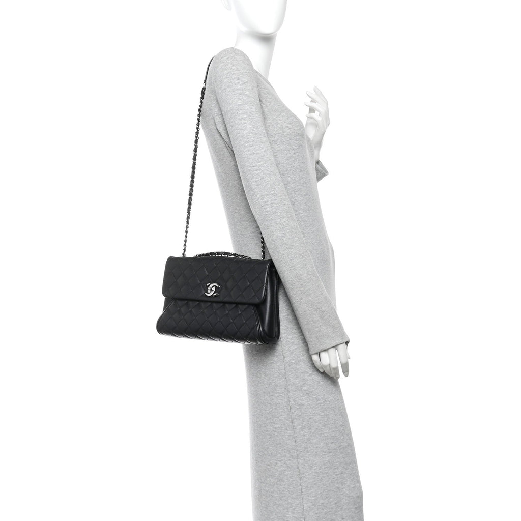 Calfskin Quilted Fold Up Again Flap Bag Black