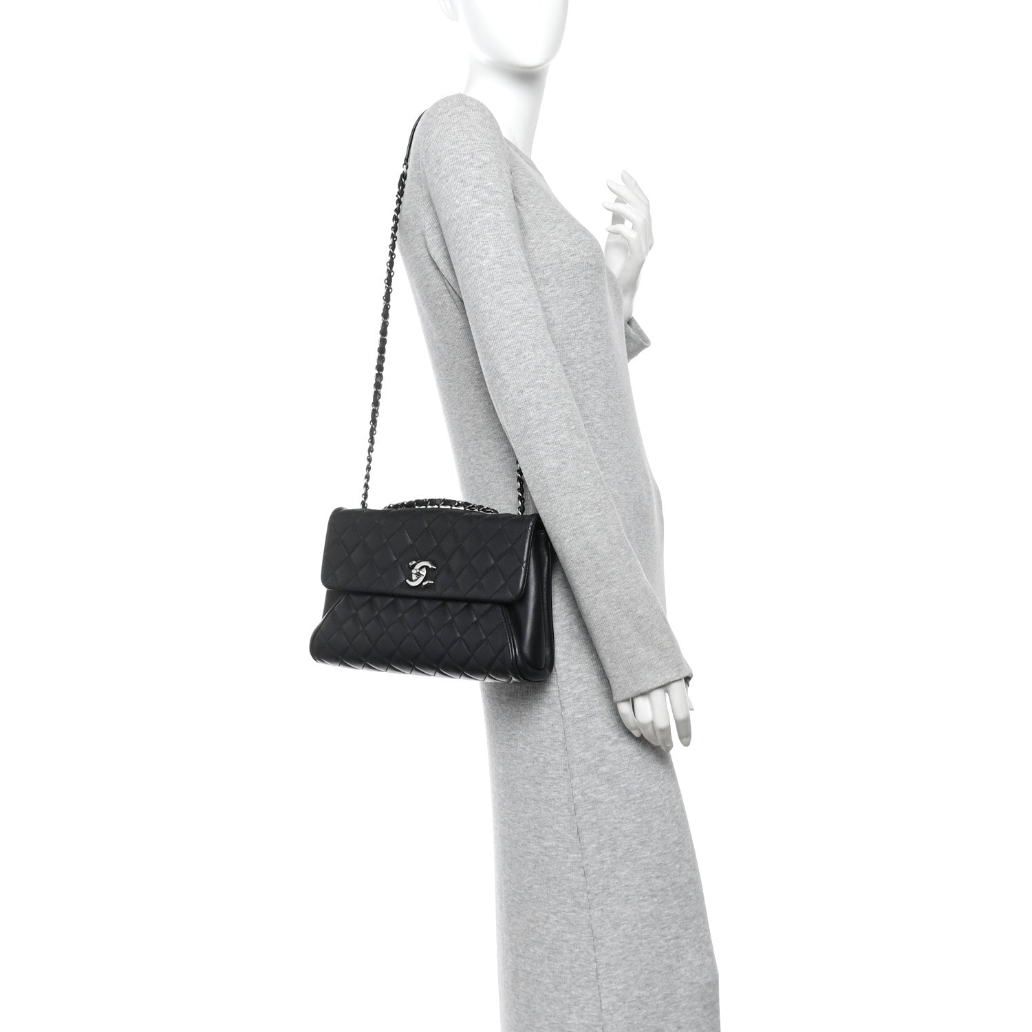 Calfskin Quilted Fold Up Again Flap Bag Black