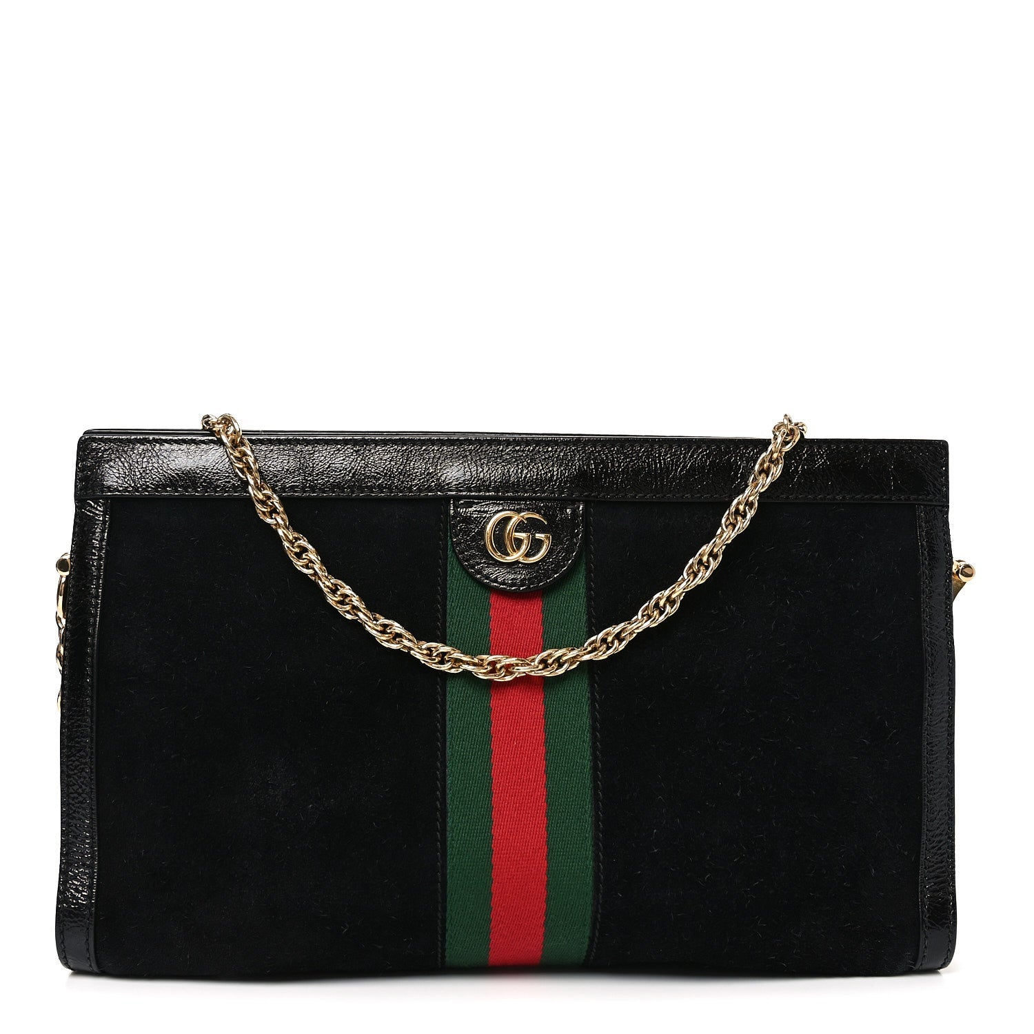 Suede Patent GG Web Medium Ophidia Chain Shoulder Bag Black