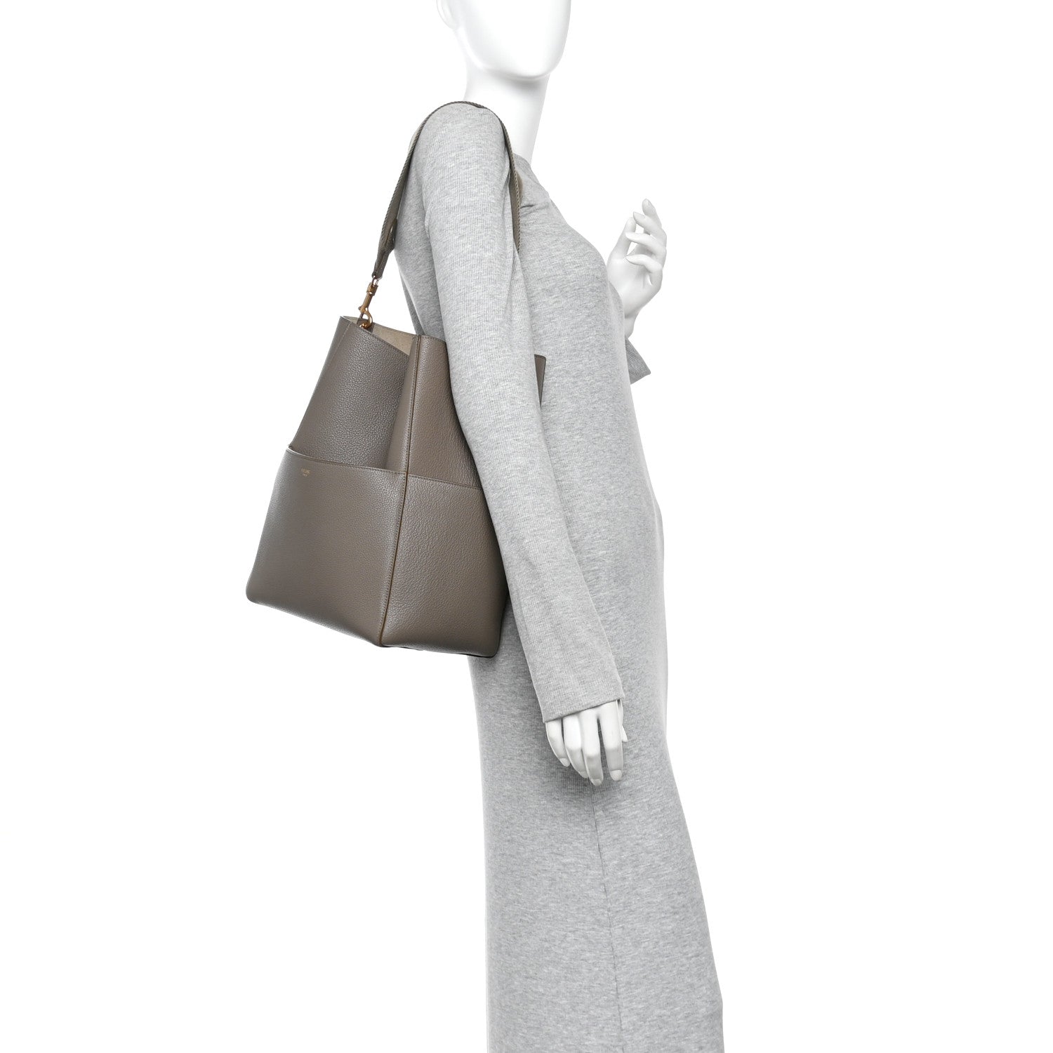 Soft Grained Calfskin Sangle Bucket Bag Taupe