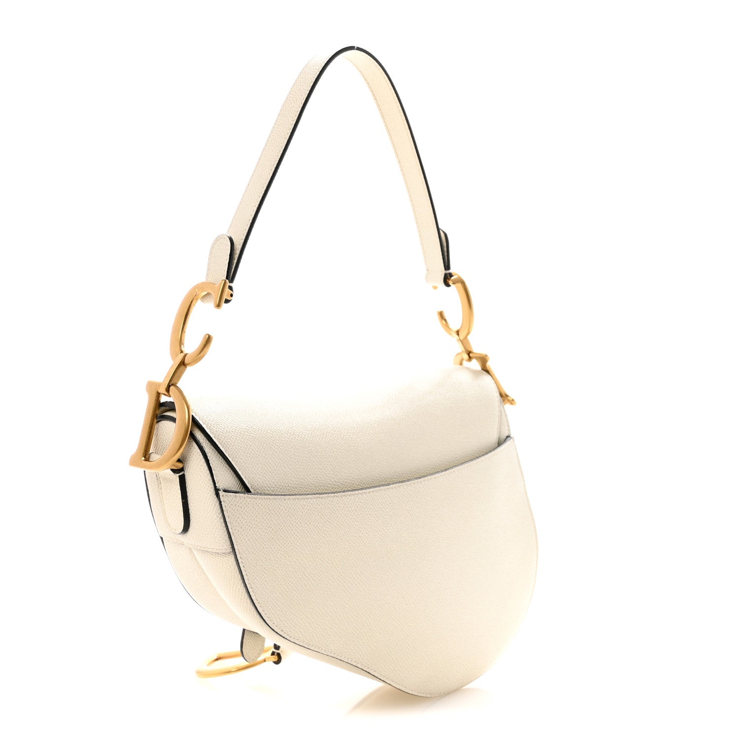Grained Calfskin Saddle Bag White