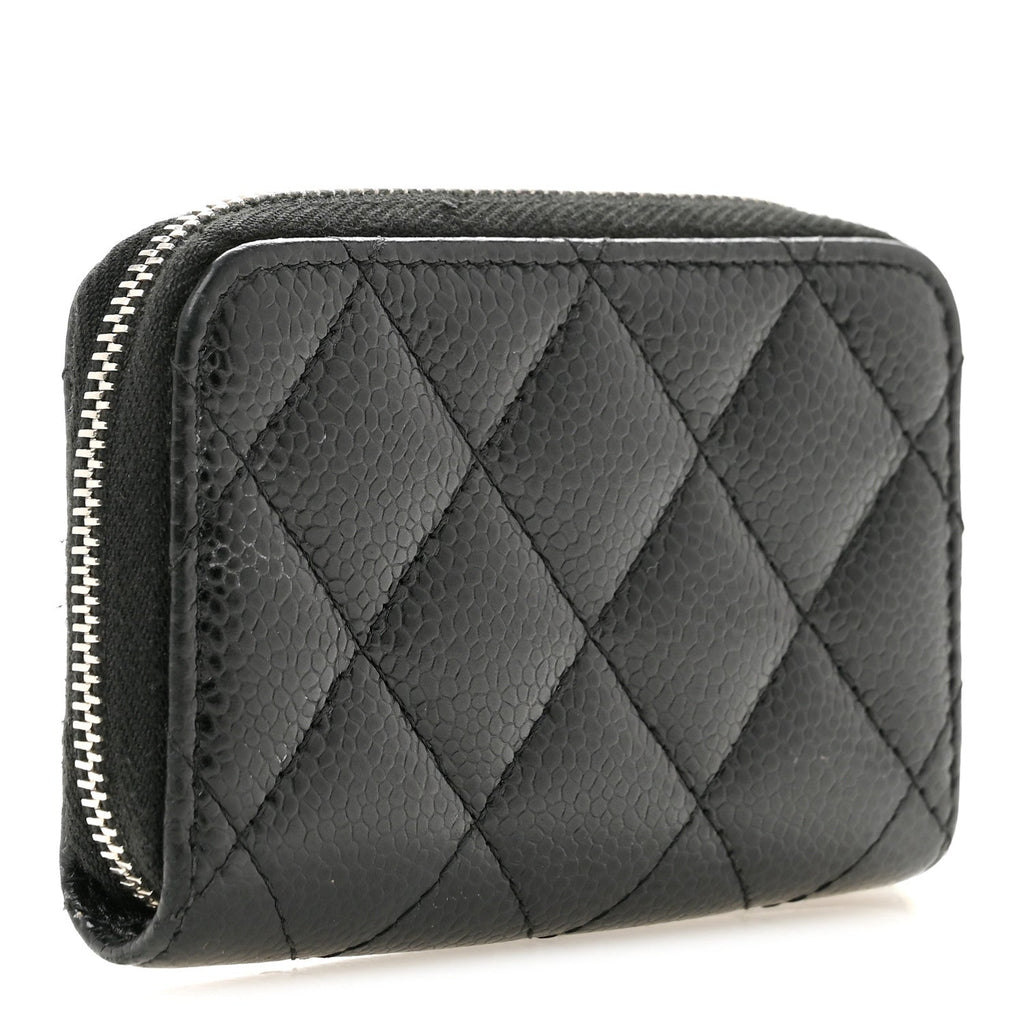 Caviar Quilted Zip Coin Purse Black