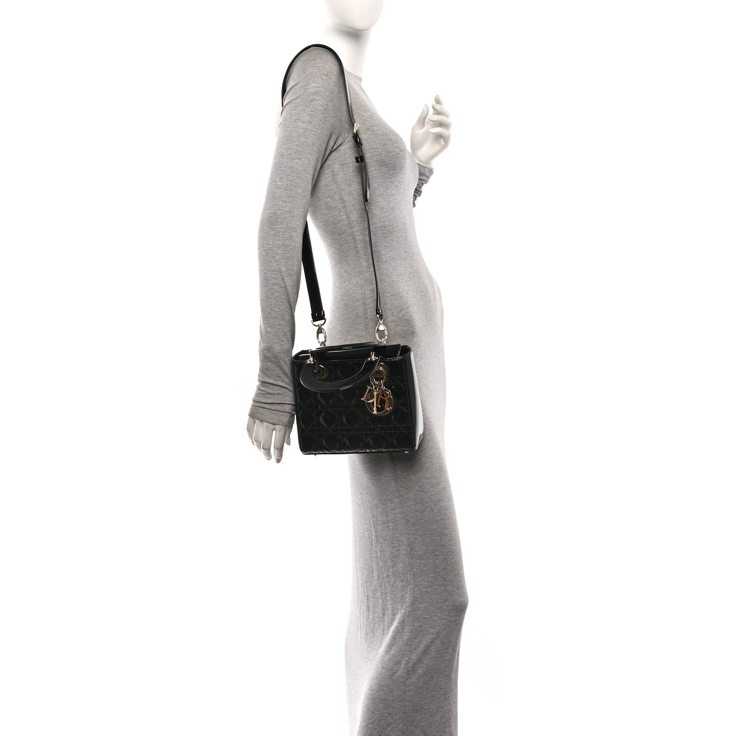 Patent Cannage Small Lady Dior Black