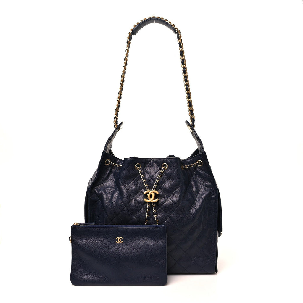 Caviar Quilted Medium Chanel 25 Handbag Dark Navy