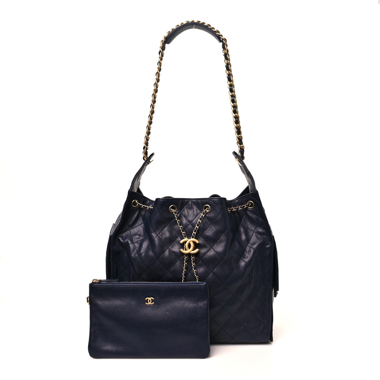 Caviar Quilted Medium Chanel 25 Handbag Dark Navy