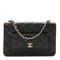 Caviar Quilted Pocket Twins Clutch With Chain Black