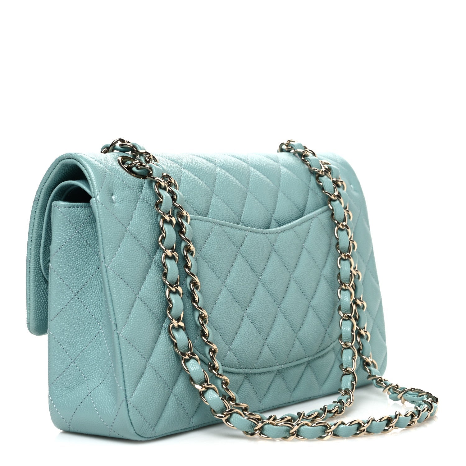 Caviar Quilted Medium Double Flap Light Blue