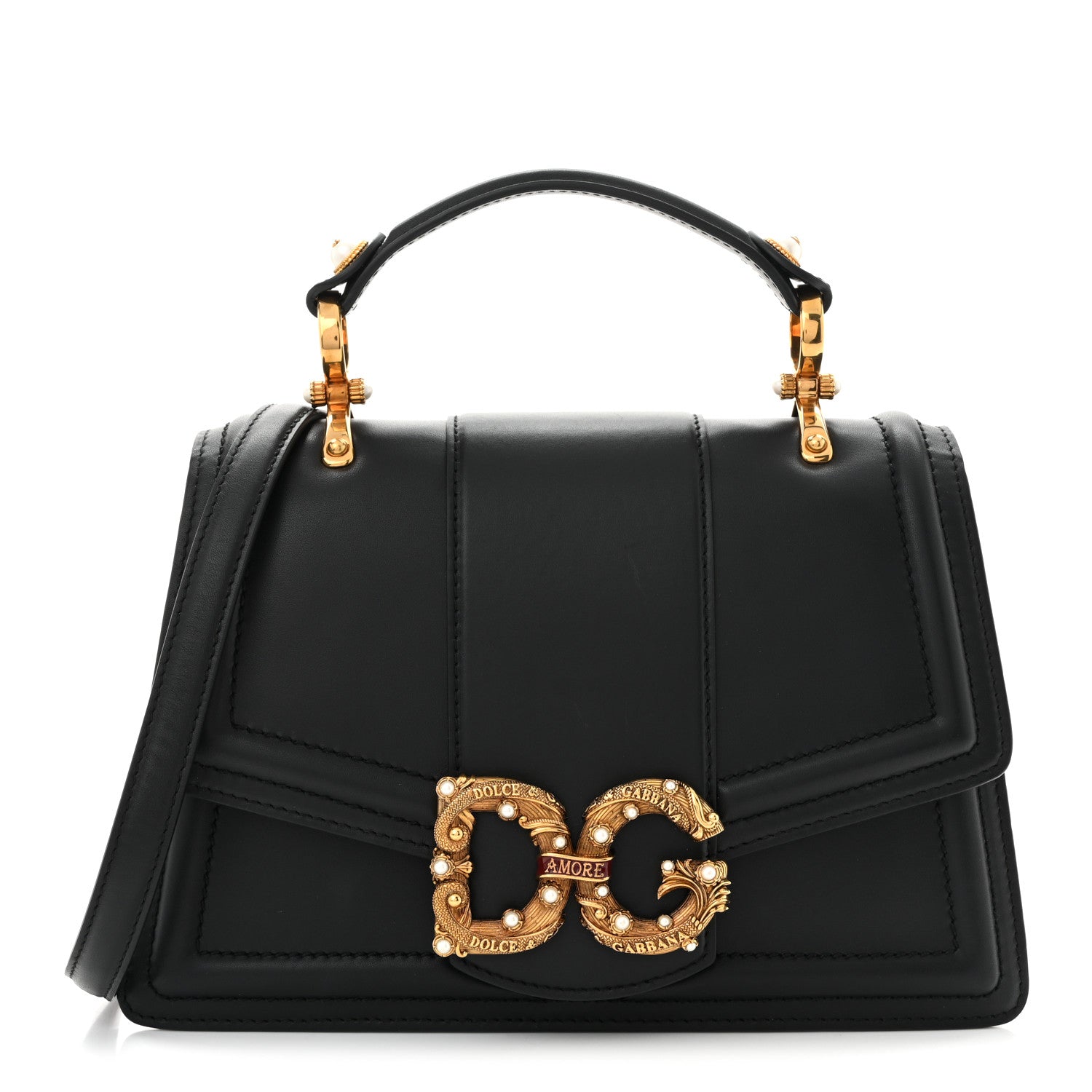 Smooth Calfskin Small DG Amore Top Handle Bag Black