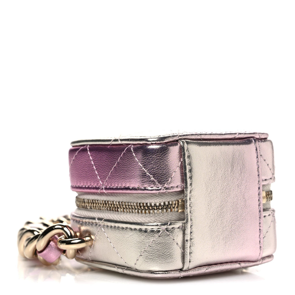 Gradient Metallic Lambskin Quilted Like A Wallet Clutch With Chain Gold Pink