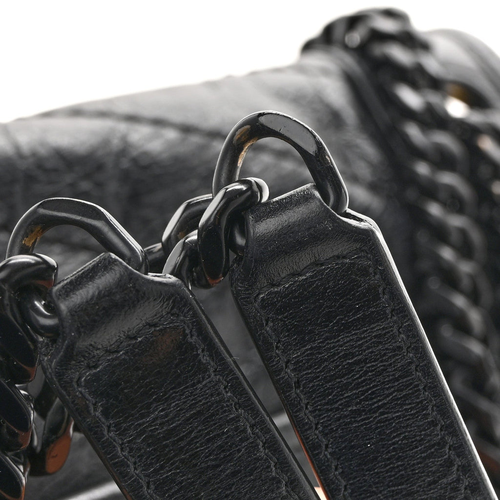 Crinkled Calfskin Matelasse Monogram Medium Niki Chain Satchel Black