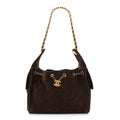 Suede Quilted Small Chanel 25 Handbag Dark Brown