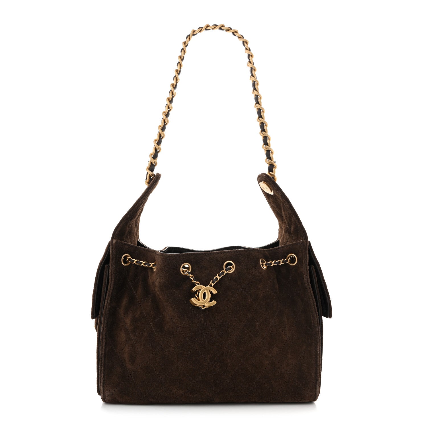 Suede Quilted Small Chanel 25 Handbag Dark Brown