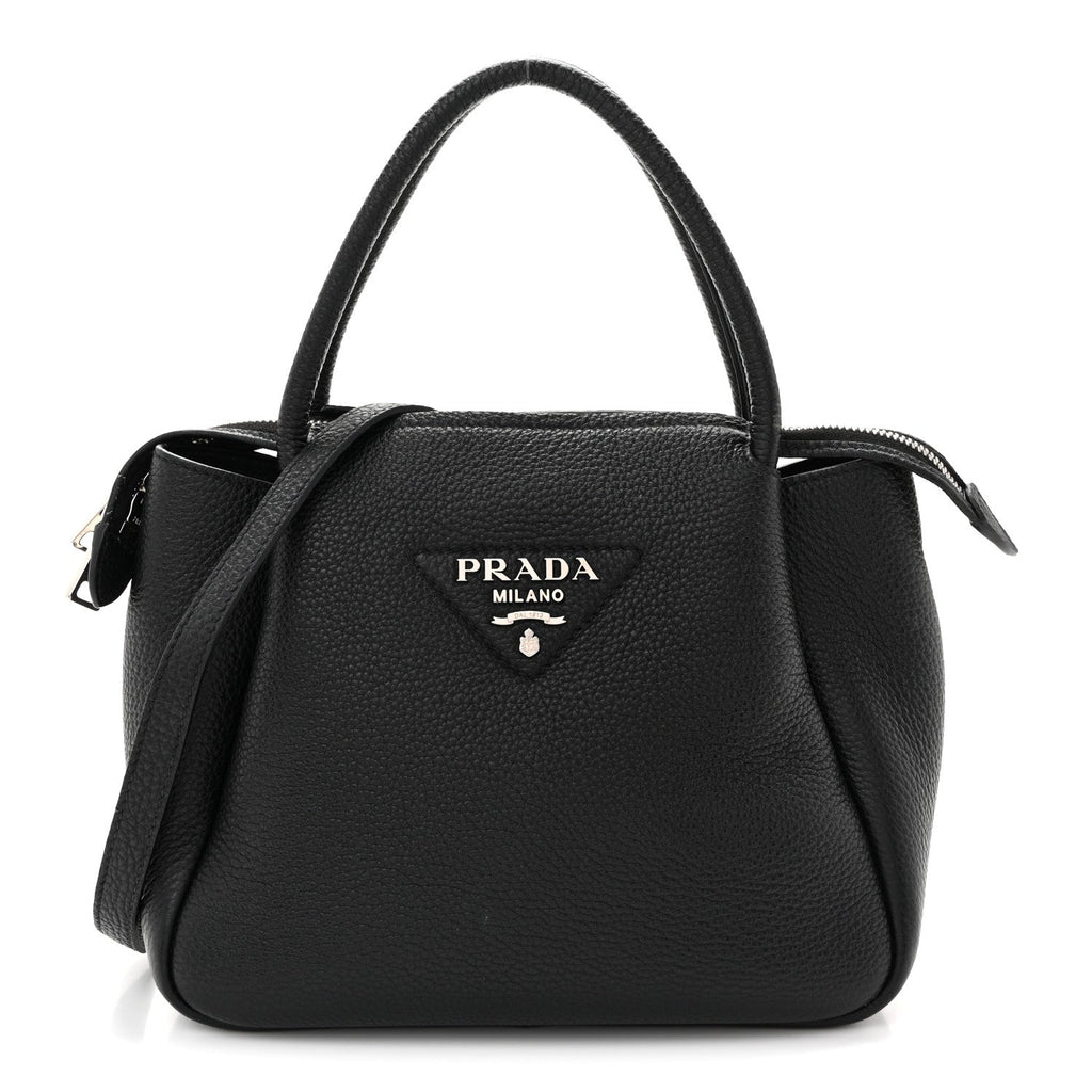 Vitello Daino Soft Mini Zippered Top Handle Bag Black