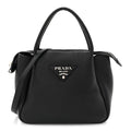 Vitello Daino Soft Mini Zippered Top Handle Bag Black