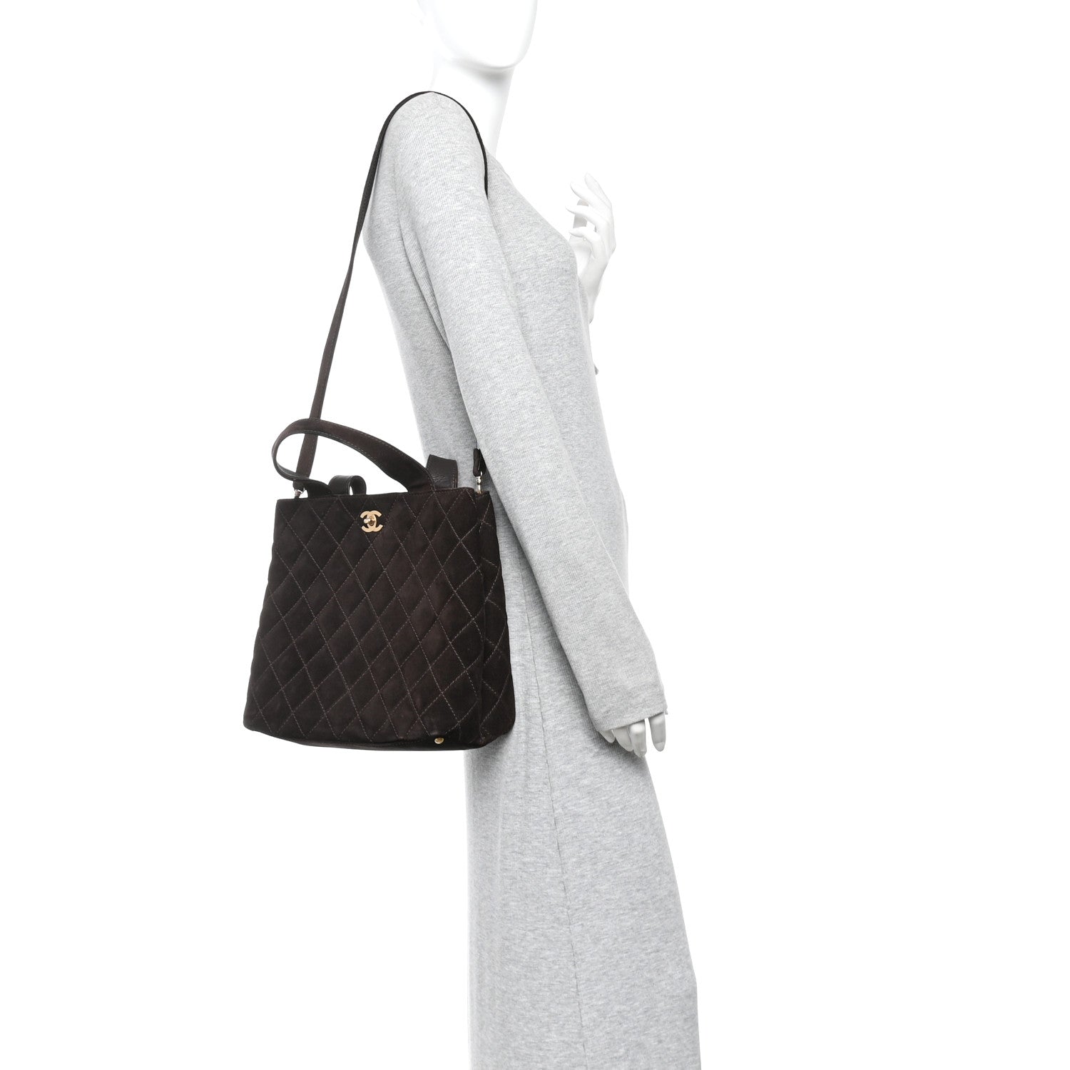 Suede Quilted Shopping Tote Brown