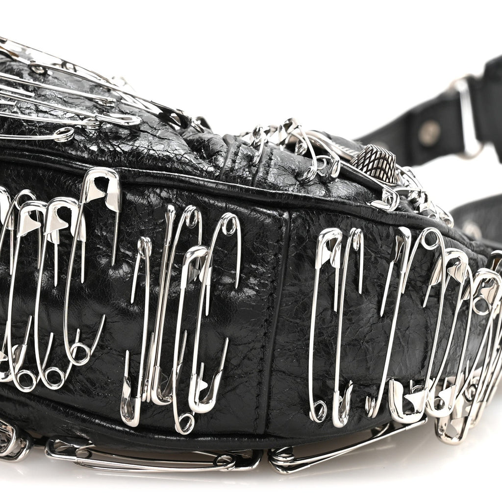 Agneau Arena Safety Pin Le Cagole Shoulder Bag XS Black