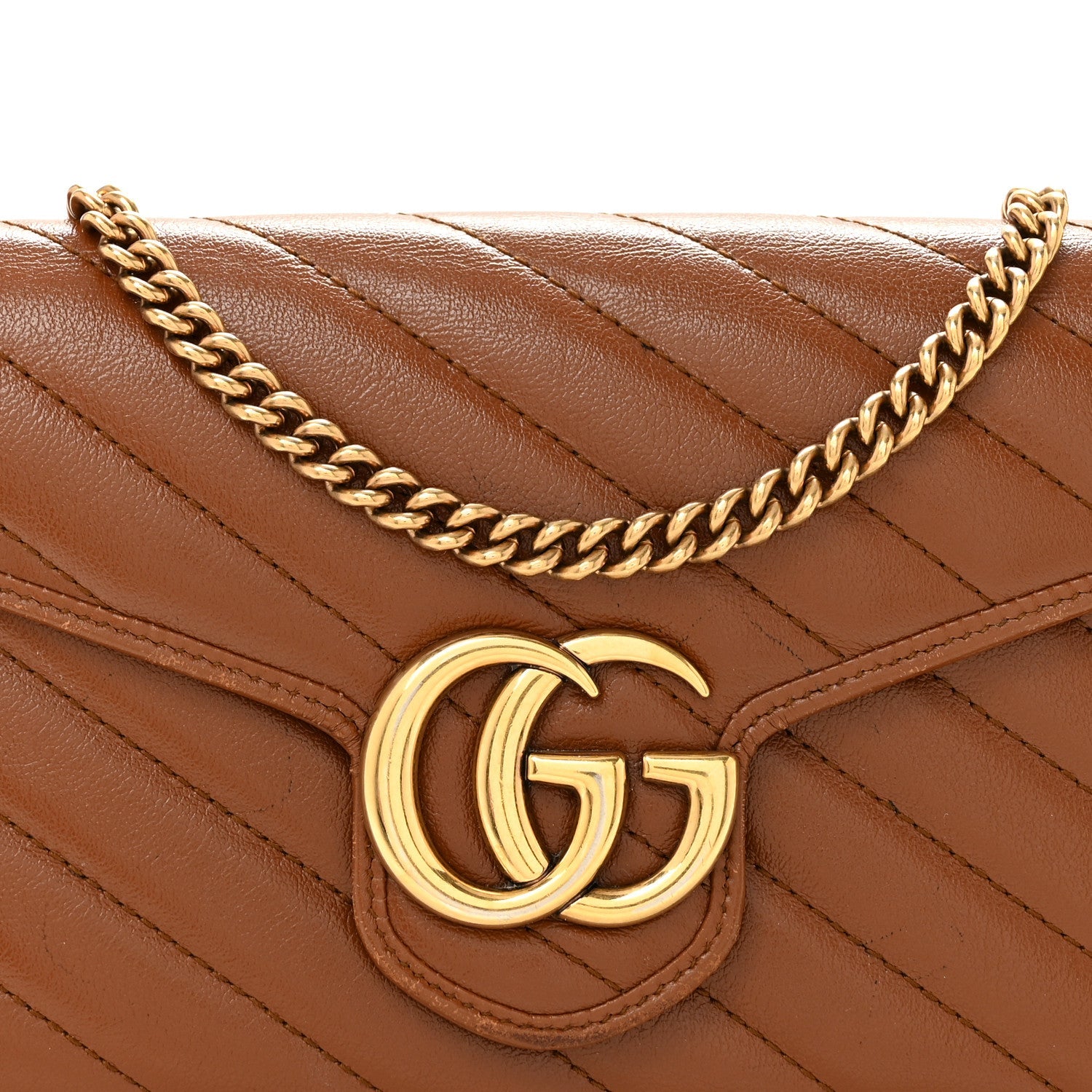 Azalea Calfskin Matelasse Diagonal GG Marmont Chain Wallet Cuir