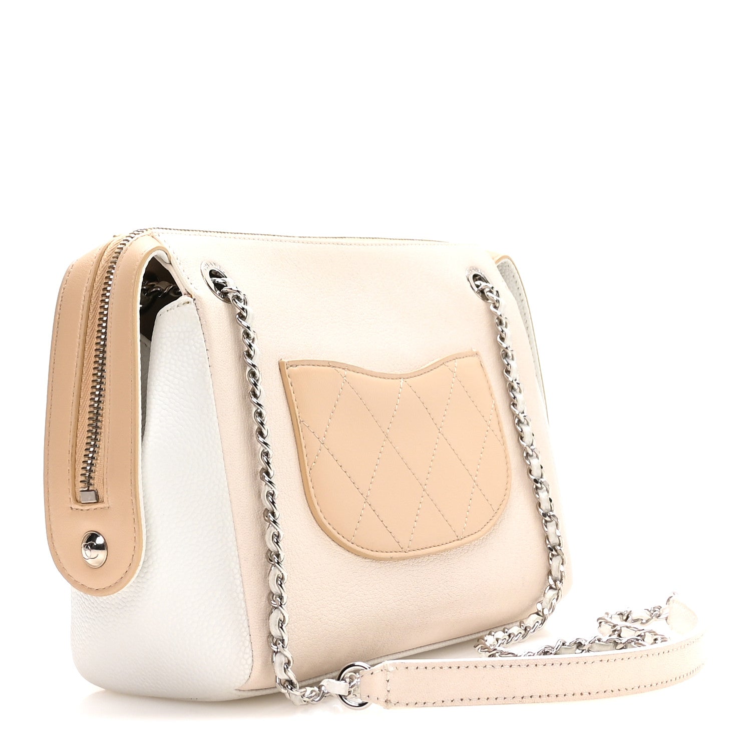 Caviar Goatskin Quilted Magnetic Camera Case Beige White