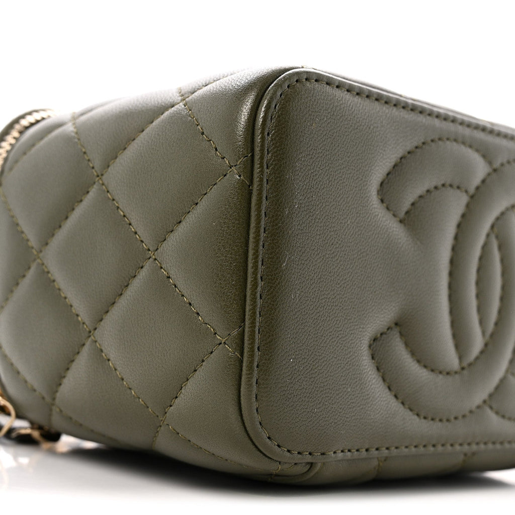 Lambskin Quilted Pick Me Up Vanity Case Khaki
