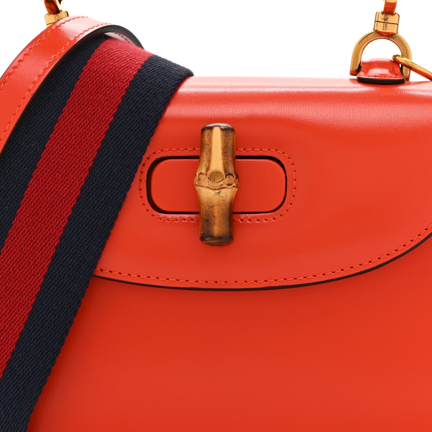 Boarded Dyana Lux Calfskin Web Small Bamboo 1947 Top Handle Bag Calypso Orange