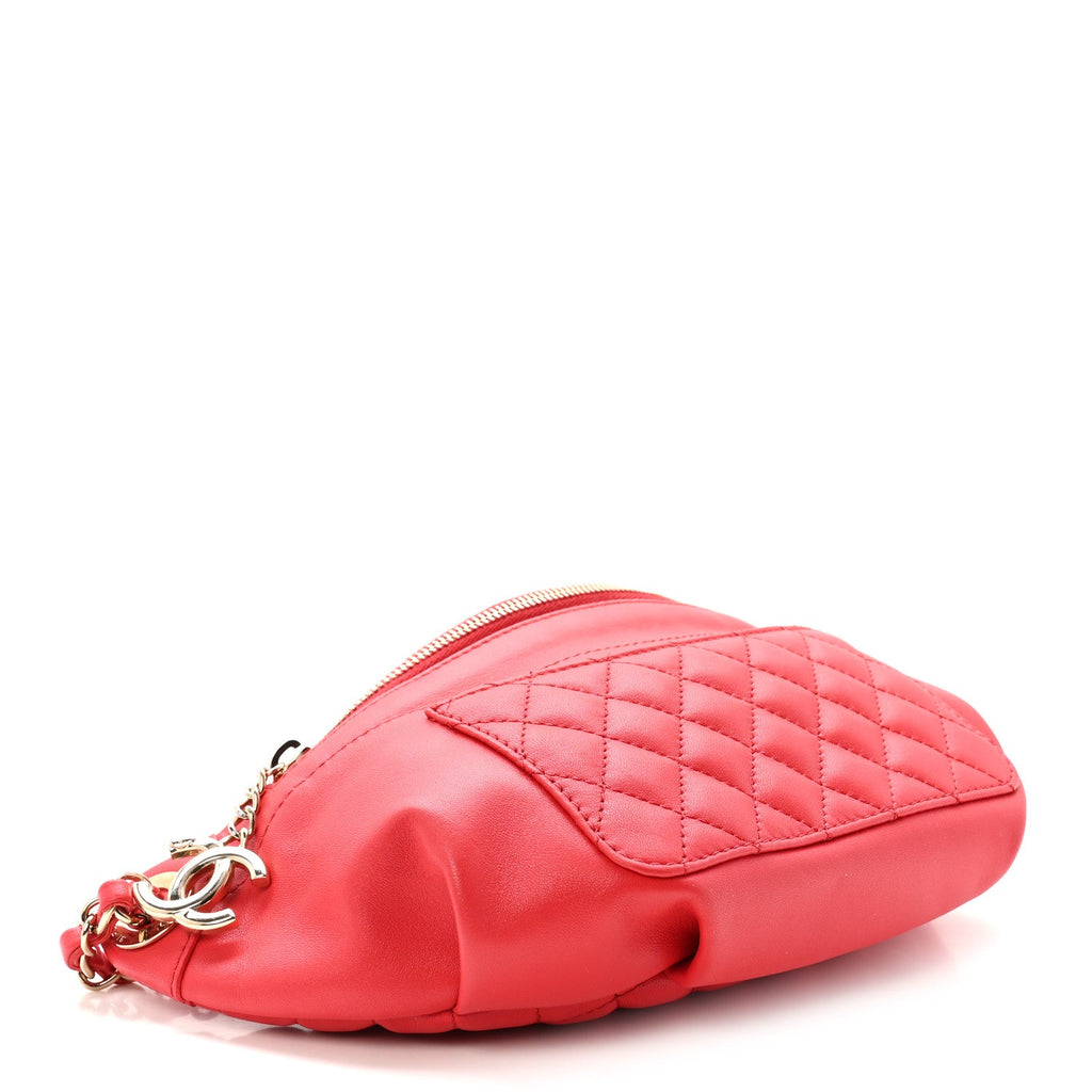Lambskin Quilted Waist Bag Fanny Pack Red