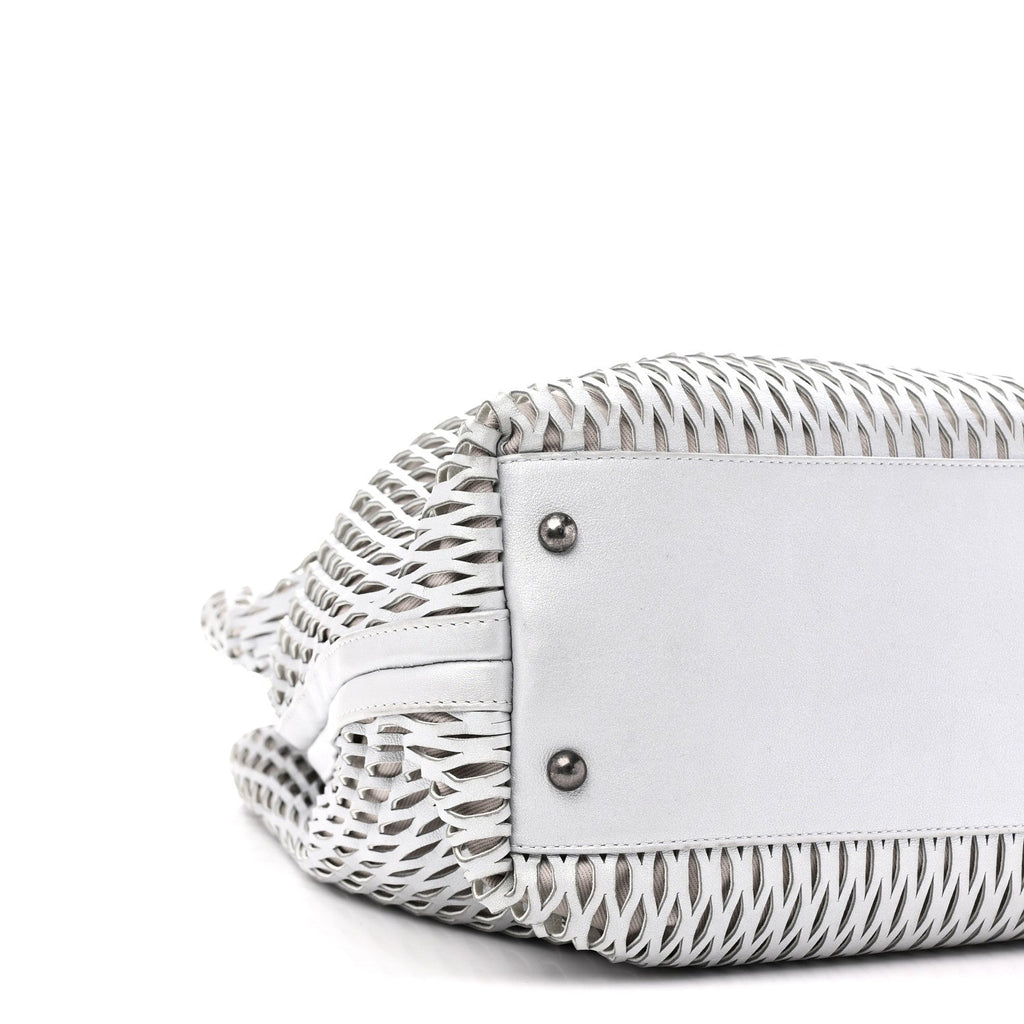 Calfskin Laser Cut Perforated CC Tote Silver