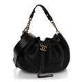 Calfskin Stitched Small Paris Rome Drawstring CC Bag Black
