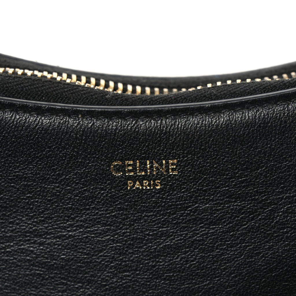 Smooth Calfskin Medium Strap Ava Shoulder Bag Black Tan