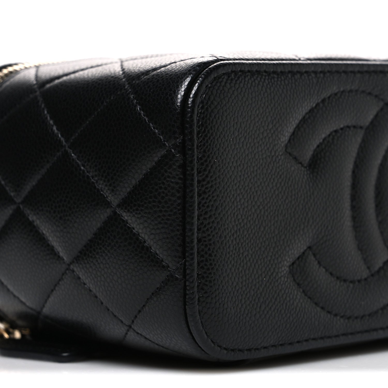 Caviar Quilted Small Vanity Case With Chain Black