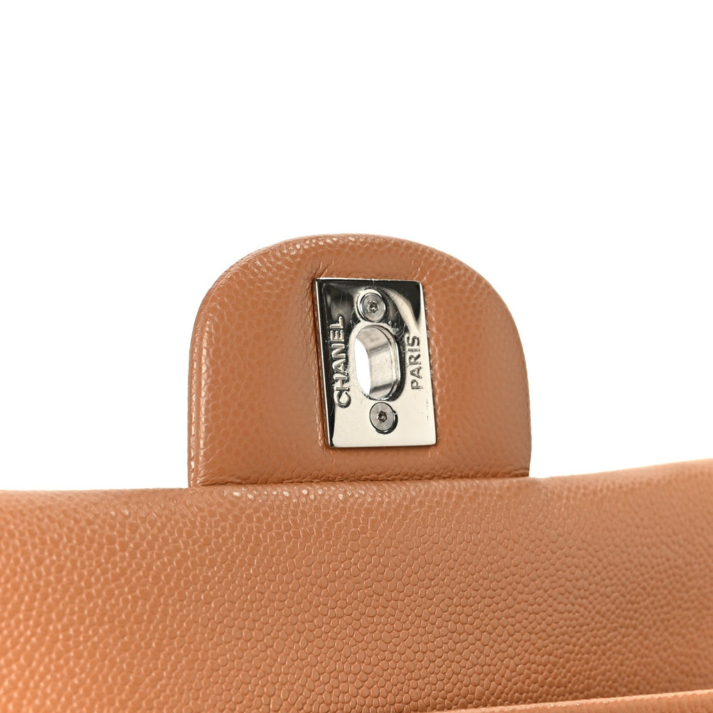 Caviar Quilted Medium Double Flap Light Brown
