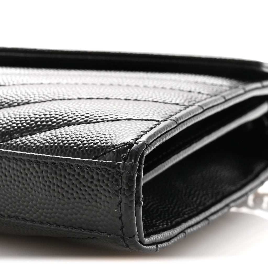 Grain De Poudre Matelasse Chevron Monogram Monochrome Chain Wallet Black