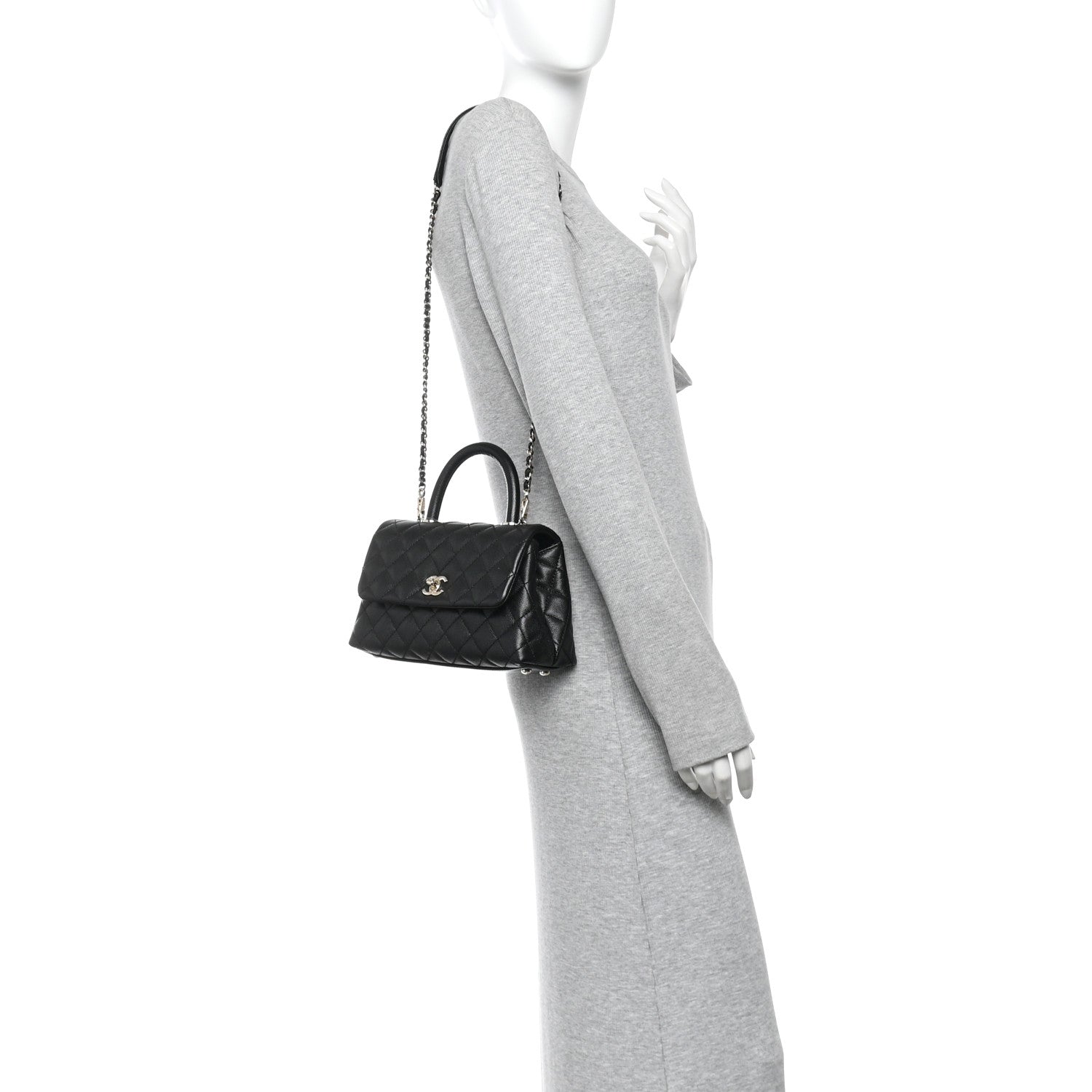 Caviar Quilted Mini Coco Handle Flap Black